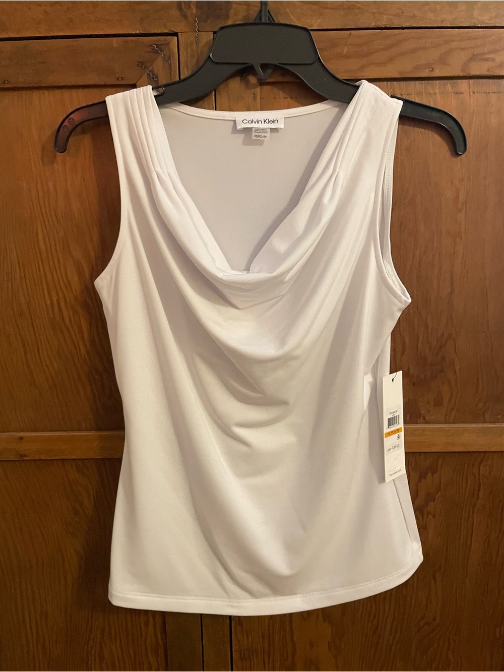 NWT. Calvin Klein White Draped Cowl Neck Sleeveless Camisole